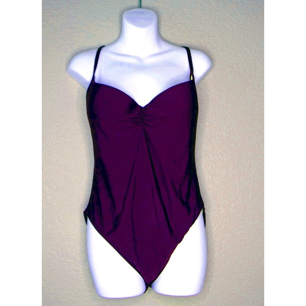 Victoria's Secret One Piece Swimsuit Dark Plum Purple Adjustable Straps Sz 12 B